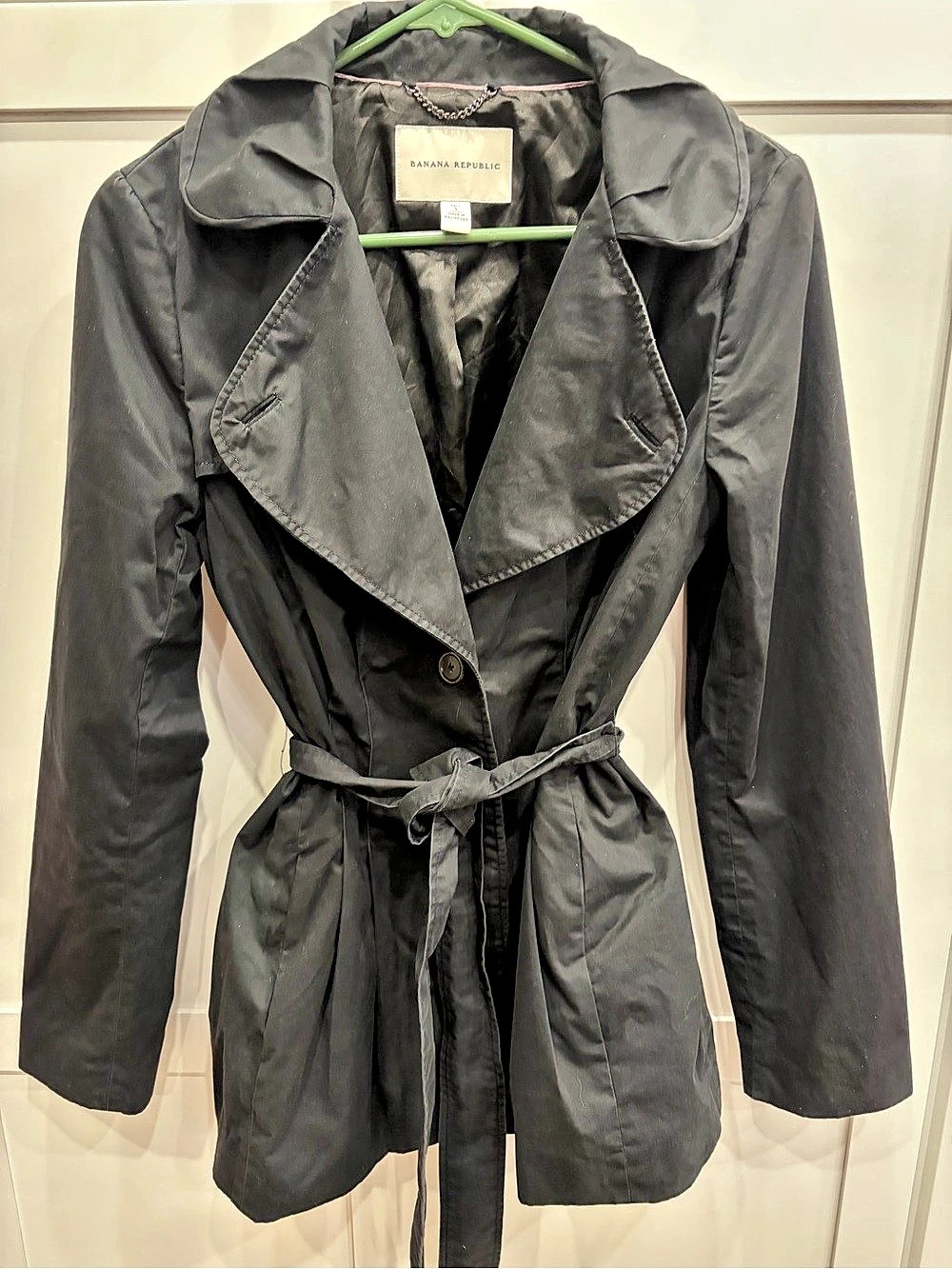 Banana Republic Cotton Trench Coat in Black Size Small Tall